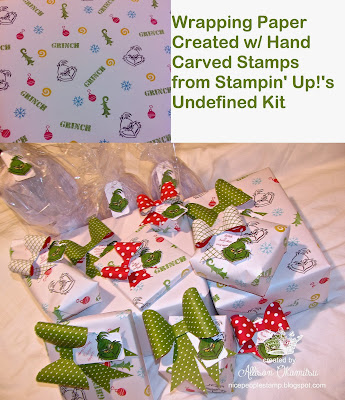 Stamped Wrapping Paper w/ Hand Carved Stamps