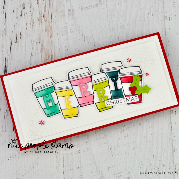 Christmas slimline card featuring coffee cups made with the More Than Autumn Bundle by Stampin' Up!