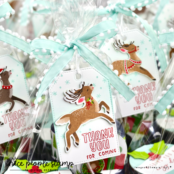 Decorating gifts with fancy tags and ribbons makes them so special. I love the Reindeer Days Designer Paper and Humble Home Stamp Set from Stampin' Up! used on this adorable tag. 