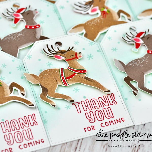 Decorating gifts with fancy tags makes them so special. I love the Reindeer Days Designer Paper and Humble Home Stamp Set from Stampin' Up! used on this adorable tag. 