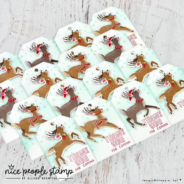 Decorating gifts with fancy tags makes them so special. I love the Reindeer Days Designer Paper and Humble Home Stamp Set from Stampin' Up! used on this adorable tag. 