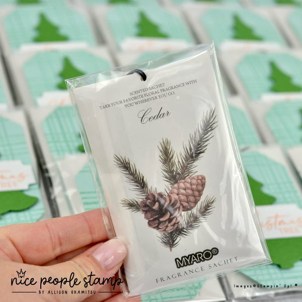 Photo of cedar scented sachets given as gifts to everyone who attended World Card Making Day Stamp Camp.