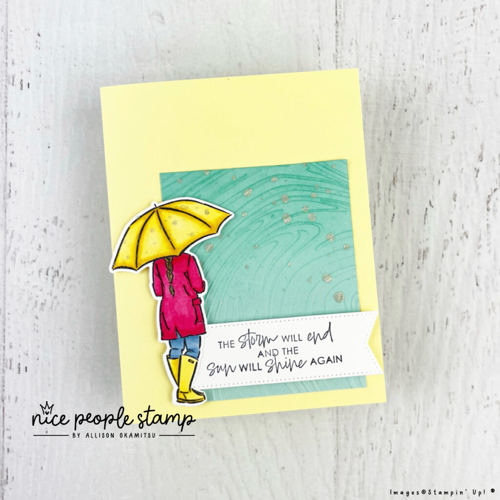 Create a beautiful card with the new Umbrella Days Bundle from Stampin' Up! This card features colouring with Stampin' Blends.