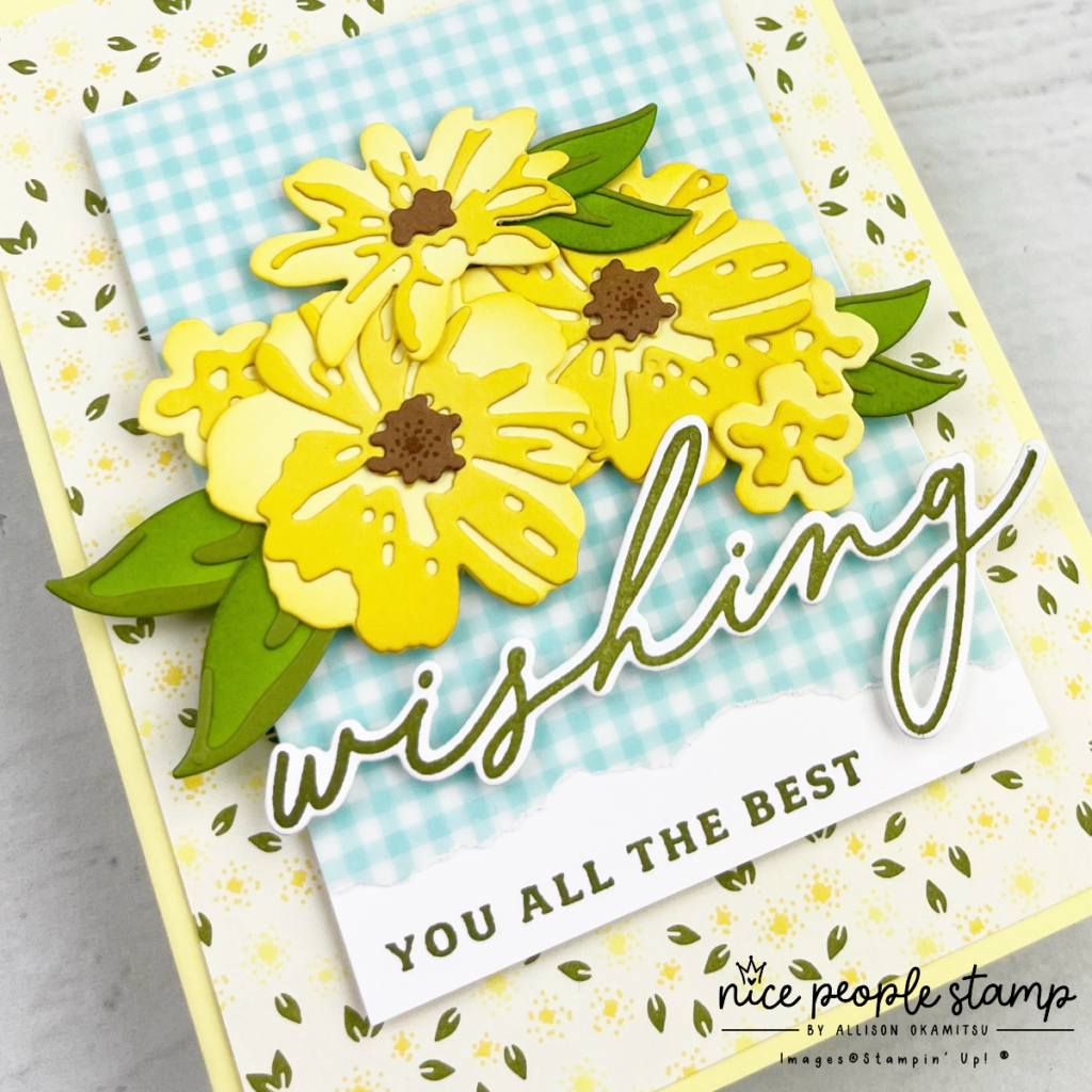 Create a beautiful Delightful Wishes card featuring the Delightful Wishes Bundle from Stampin' Up!® The coordinating Floral Delight Designer Paper and Floral & Gingham Vellum compliment the stamps and dies perfectly.