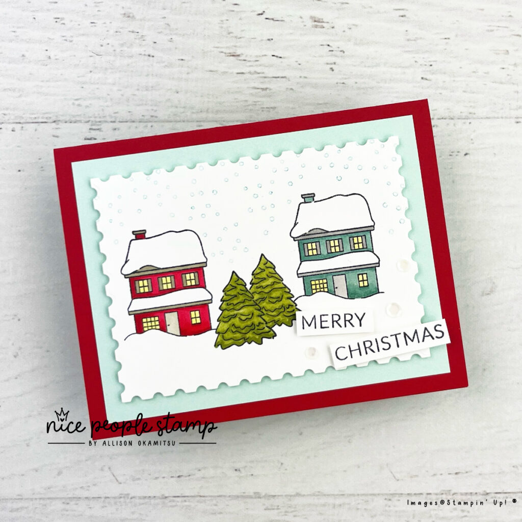 Create a snowy houses Christmas card with the Yuletide Village Stamp Set from Stampin' Up! 