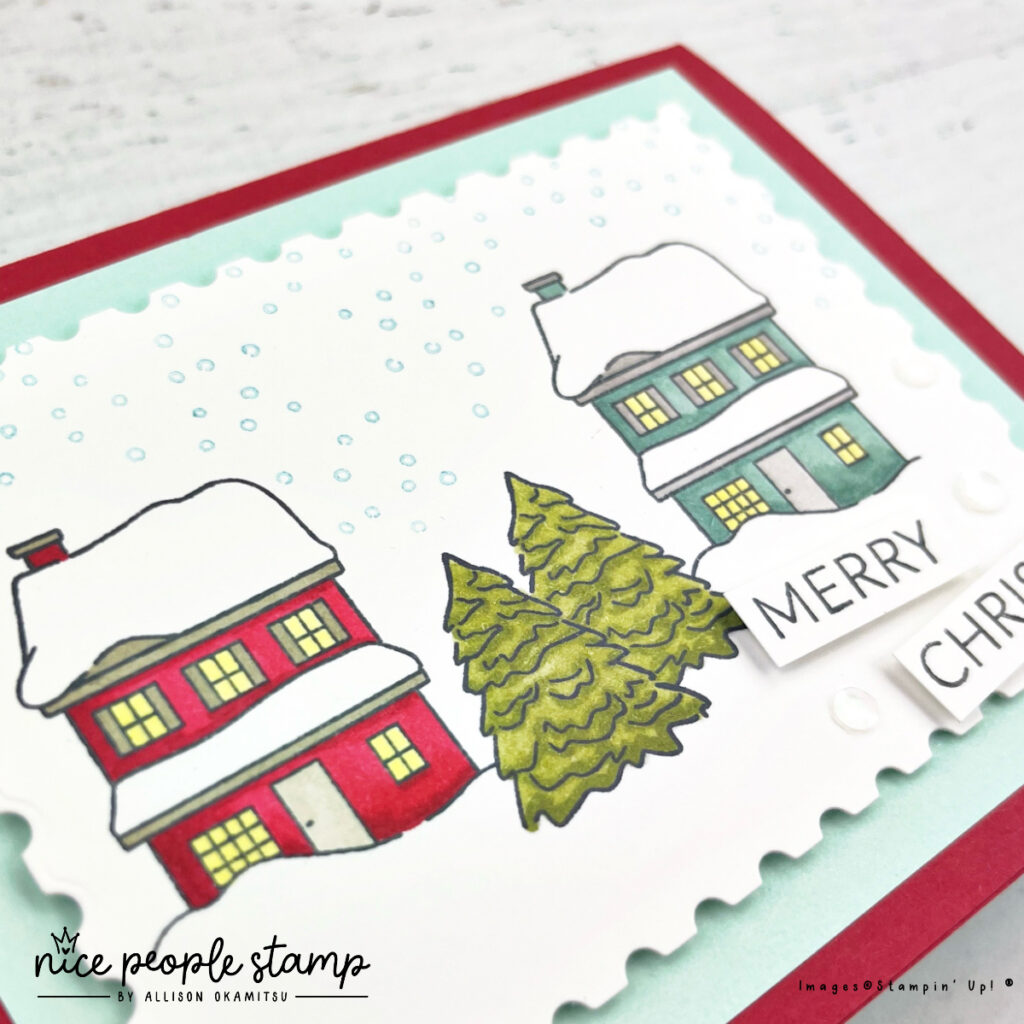 Create a snowy houses Christmas card with the Yuletide Village Stamp Set from Stampin' Up! 