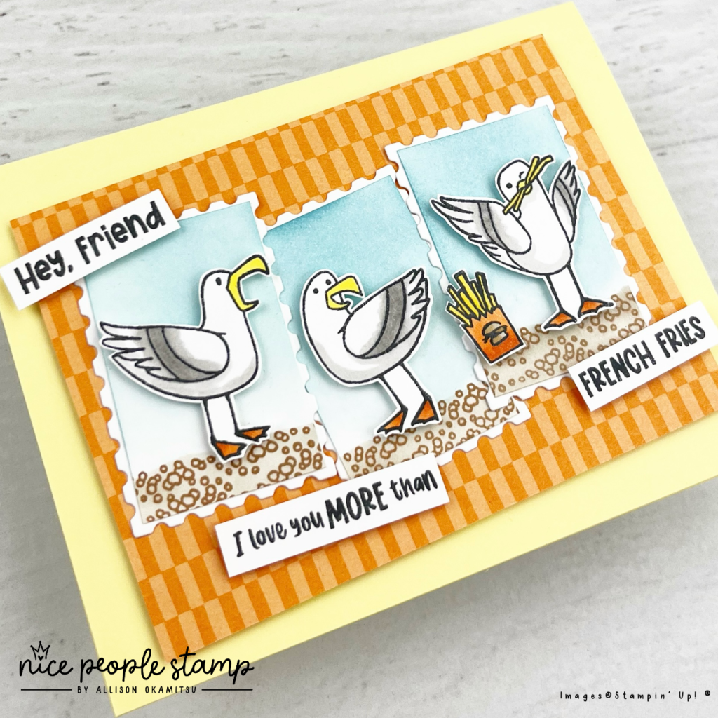 Create an adorable Friendly Seagulls card with this Stampin' Up! stamp set you can select as a free choice during Sale-a-bration!