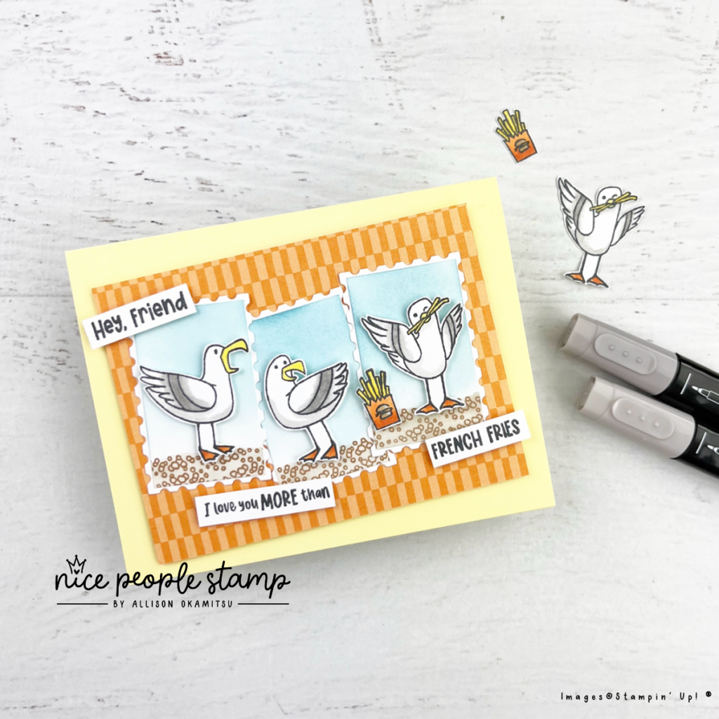 Create an adorable Friendly Seagulls card with this Stampin' Up! stamp set you can select as a free choice during Sale-a-bration!