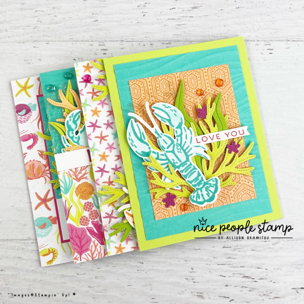 I used the Ocean Friends Bundle to create some wonderfully modern, bright, and beautiful ocean themed cards.