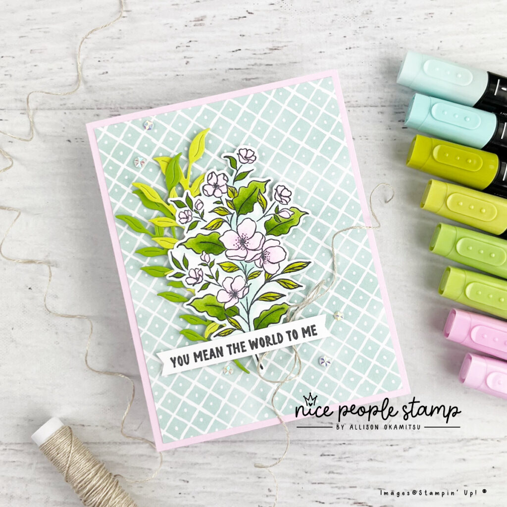 Today's card features the Memorable Blooms Bundle and flowers coloured with Stampin' Blends Markers! 